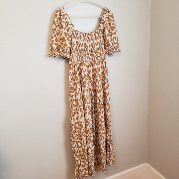 Zesica - Floral Ruched Bodice Puff Sleeve Square Neckline Maxi Dress - Picture 2 of 5